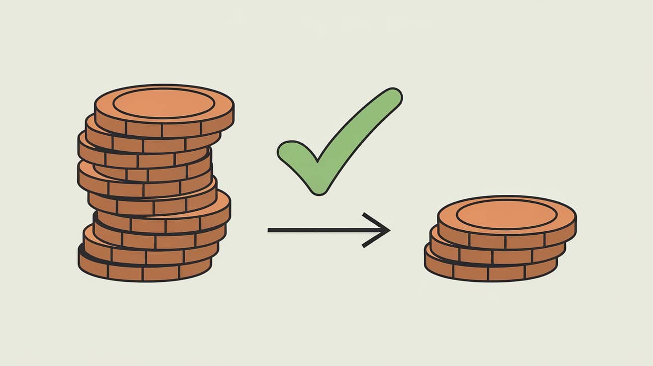 Jednostavna ilustracija stoga žetona u smanjenom obliku, obeležena zelenom kva?icom kao primer strategije kratkog stoga