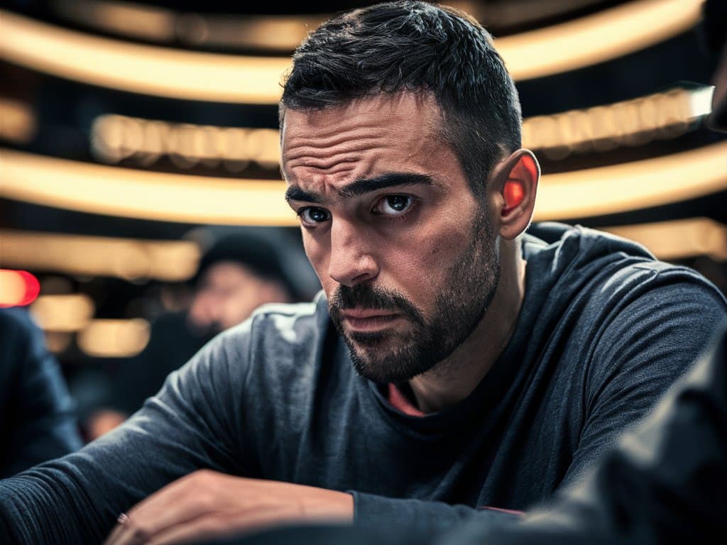 Muškarac u tamnoj dukserici sa ozbiljnim izrazom lica pažljivo posmatra igru, duboko zamišljen.