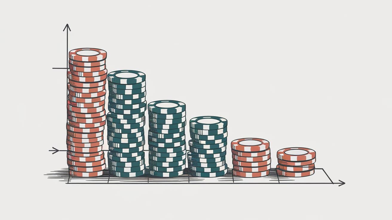 Ilustracija grafikona sa poker žetonima koji opadaju po visini, predstavljaju?i gubitak ?ipova.