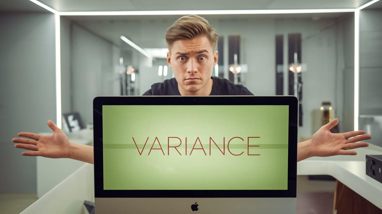 Igra? širi ruke ispred monitora na kojem piše „VARIANCE“