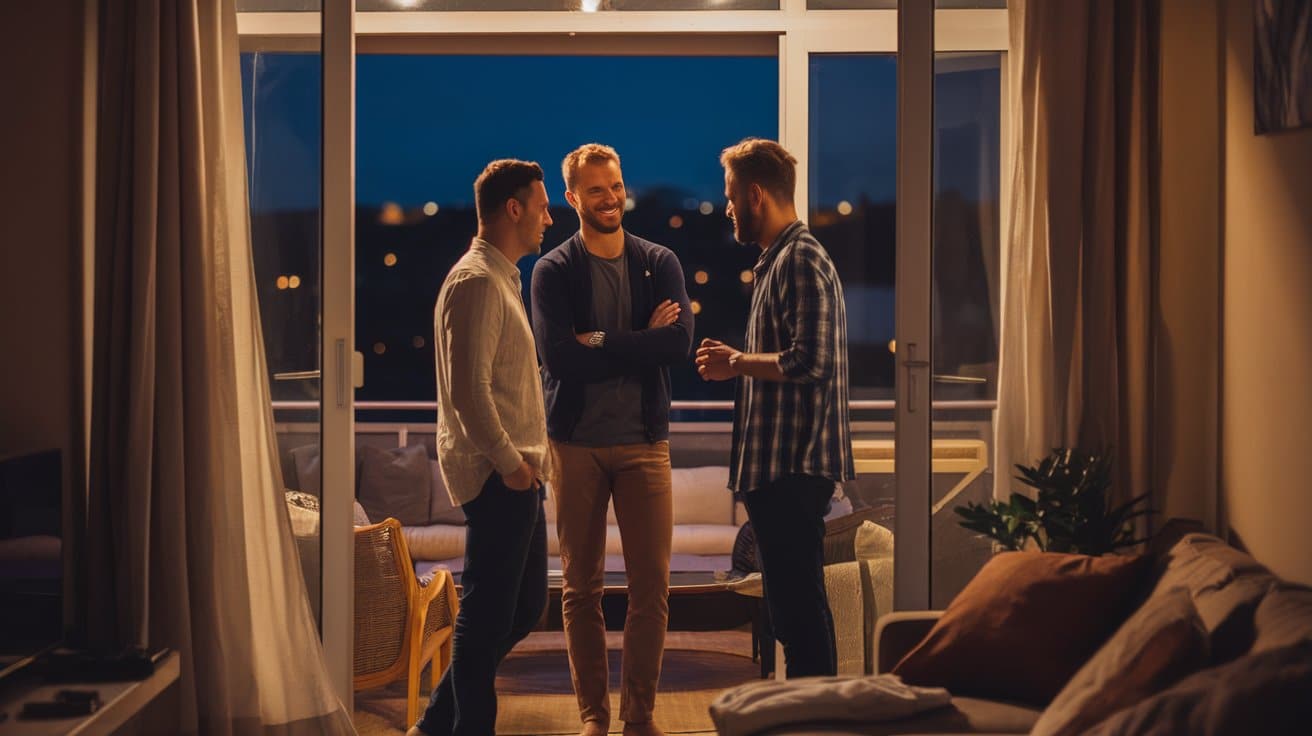 Trojica prijatelja razgovaraju i druže se nakon partije pokera.