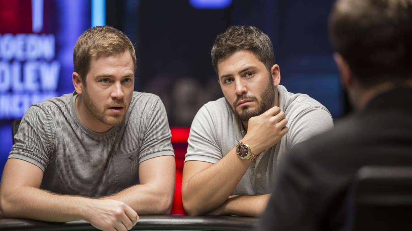 Dva poker igra?a pažljivo posmatraju protivnika, analiziraju?i njegov potez za stolom.