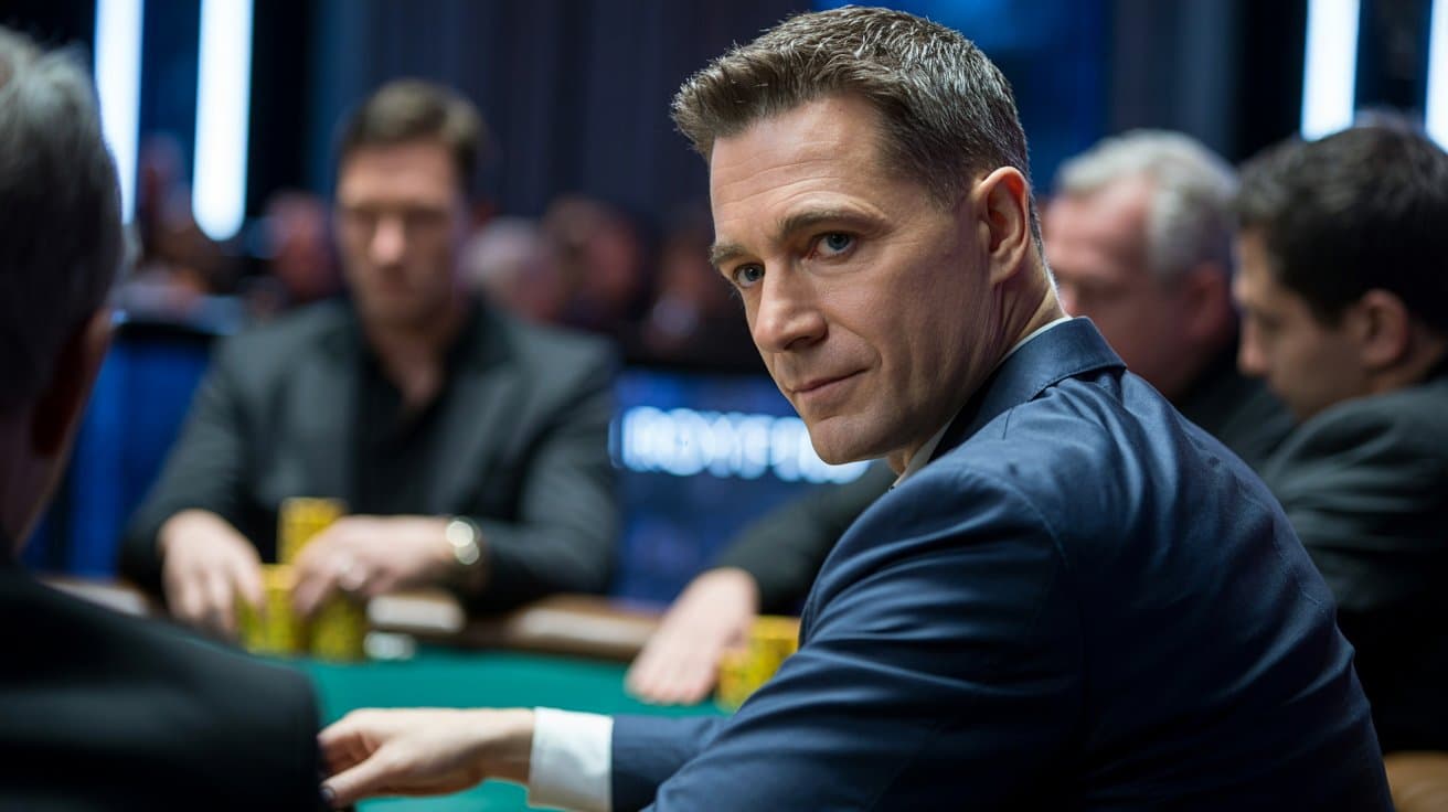 Poker igra? se okre?e i gleda protivnika tokom partije, naglašena psihološka dinamika igre.