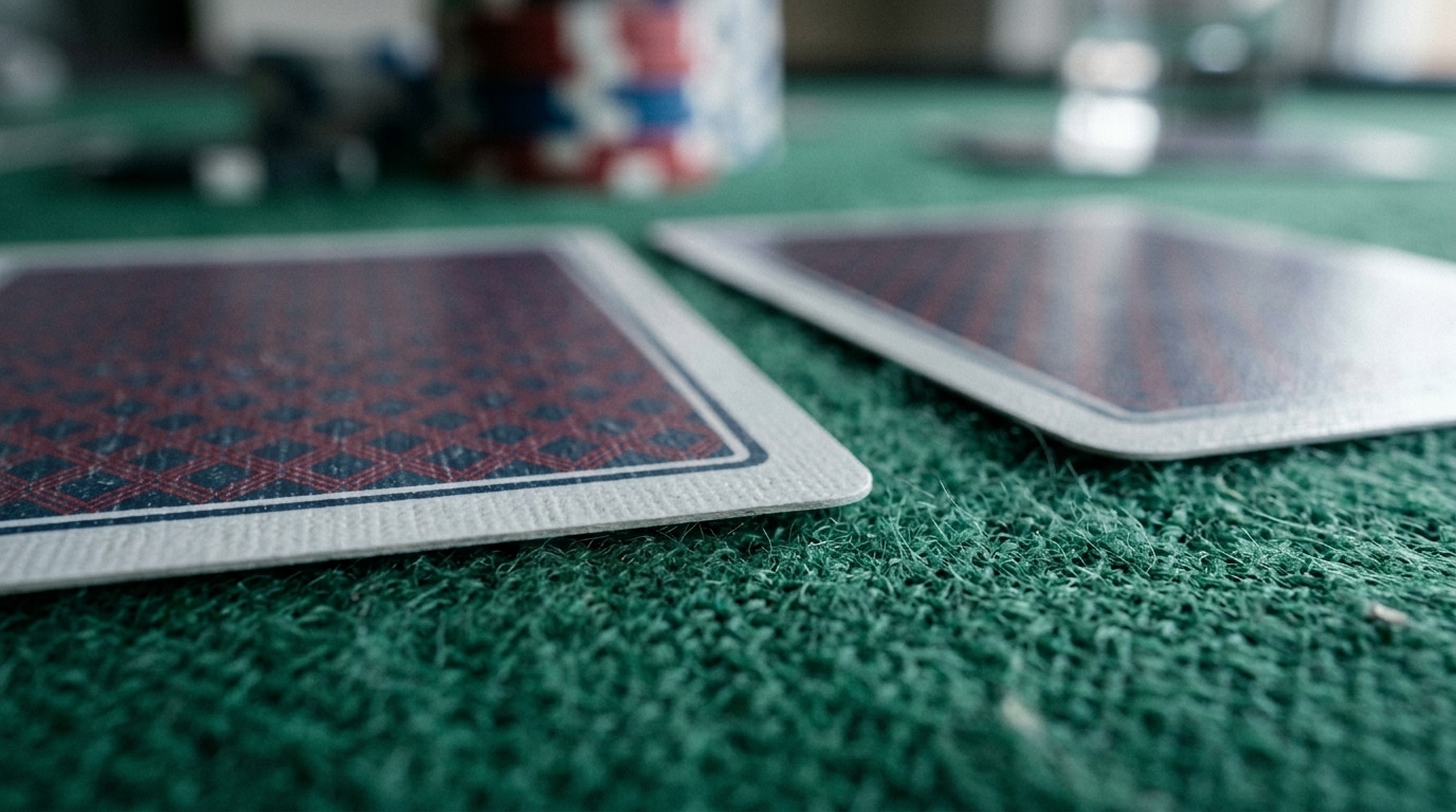 Krupni plan poleđine dvije karte na poker stolu.