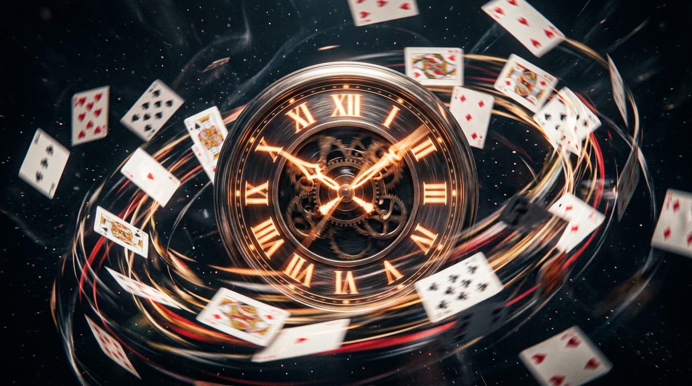 Sat okružen kartama kao simbol vremena provedenog igrajući online poker.