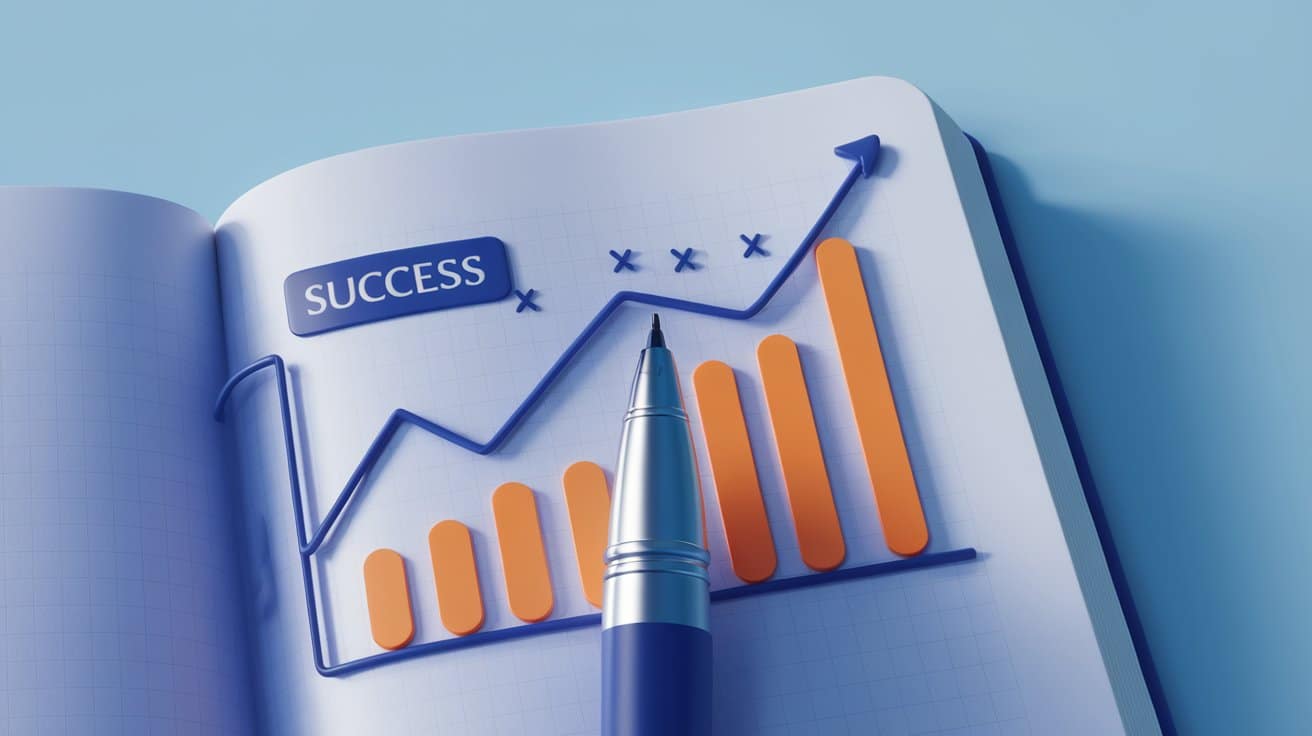 Grafik sa strelicom rasta i rečju „Success“, simbolizuje napredak i uspeh u pokeru.