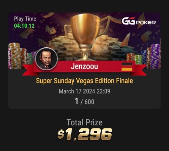 Jenzoou gewinnt den Super Sunday plus WSOP Packge