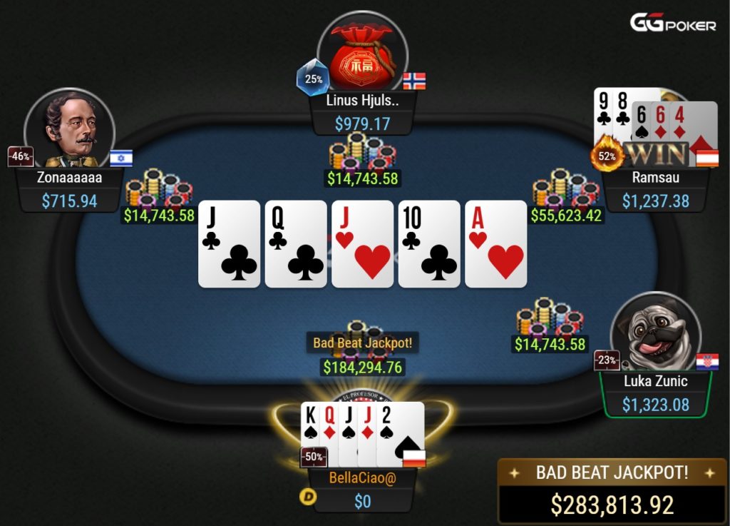 bad beat jackpot PLO5 ggpoker