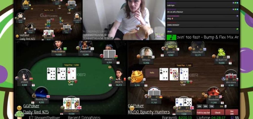 twitch stream of ShroomTheRiver playing on three tables