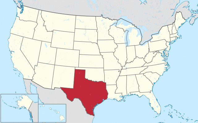 Texas trên bản đồ Hoa Kỳ