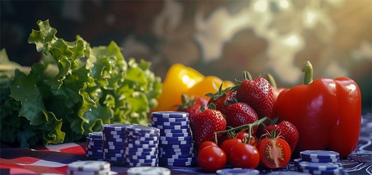 Trái cây, rau củ và chip poker