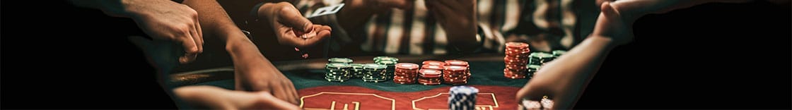 banyak tangan bergerak di meja poker