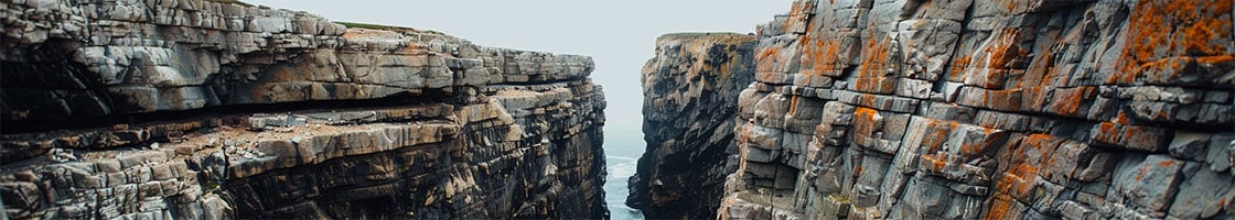 a gap between two cliffs