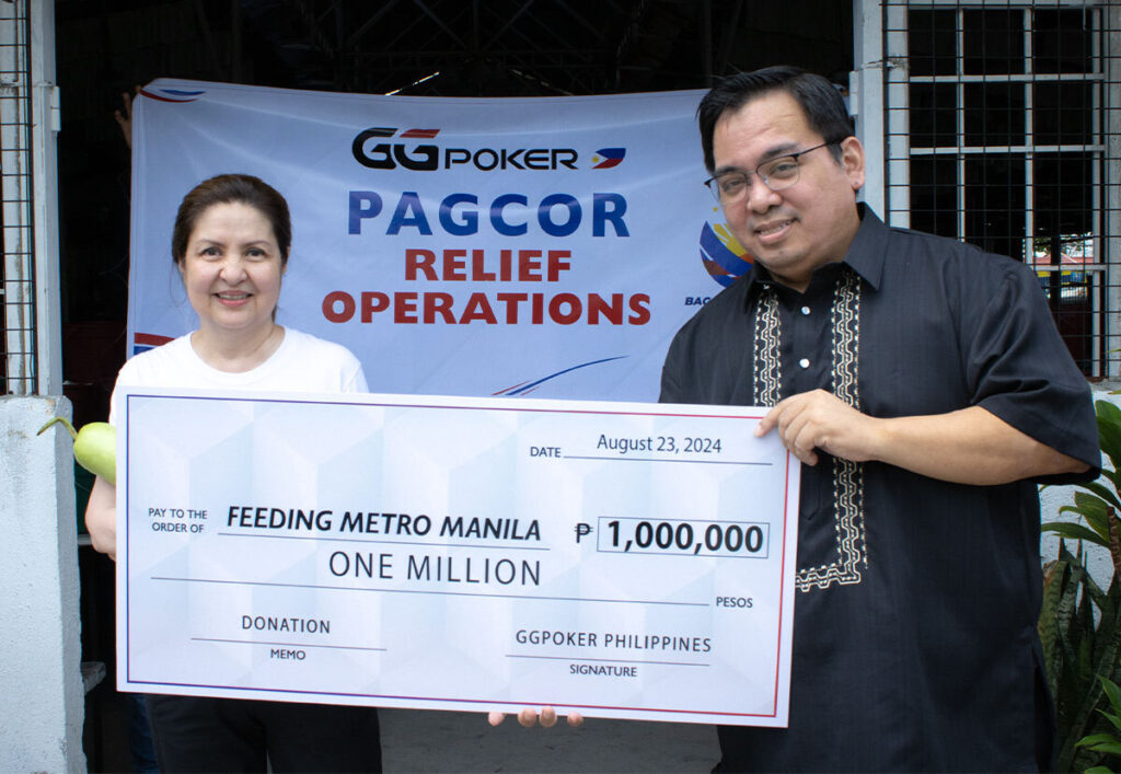 Ron Dale Gascon of GGPoker Philippines presenting donation to Feeding Metro Manila